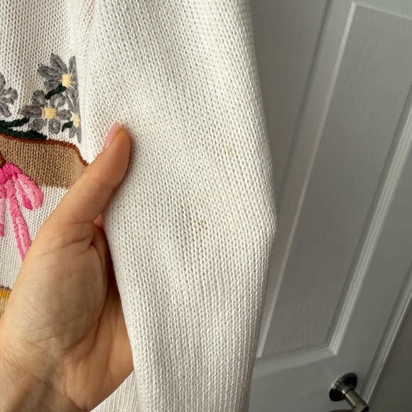 Quacker Factory pink and white cardigan with floral and hat designs. Size L - Picture 5 of 11